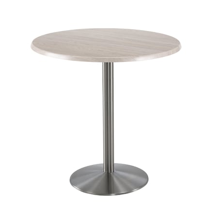 Holland Bar Stool Co 42" Tall OD214 Stainless Steel Table Base 22" Diameter 36" Diameter White Ash Top OD214-2242SSOD36RWA